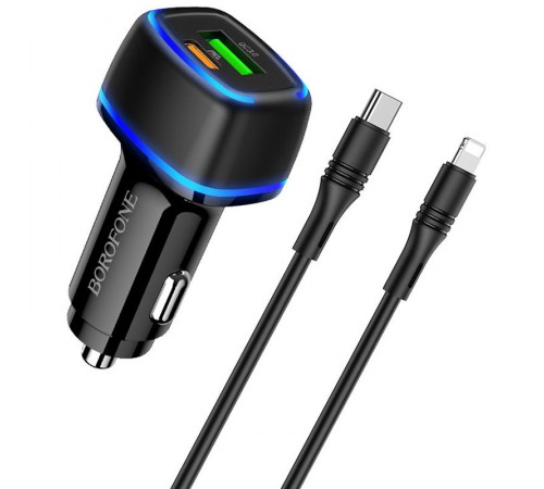 АЗП Borofone BZ14A Mercury PD20W+QC3.0 3A (1USB-A/1C) + кабель Type-C to Lightning Чорний АЗП Borofone BZ14A Mercury PD20W+QC3.0 3A (1USB-A/1C) + кабель Type-C to Lightning Чорний