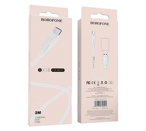 Дата кабель Borofone BX18 Optimal USB to MicroUSB (2m) Білий Дата кабель Borofone BX18 Optimal USB to MicroUSB (2m) Білий