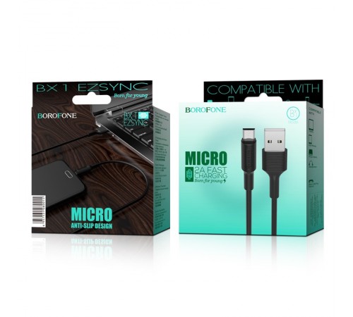 Дата кабель Borofone BX1 EzSync USB to MicroUSB (1m) Чорний Дата кабель Borofone BX1 EzSync USB to MicroUSB (1m) Чорний