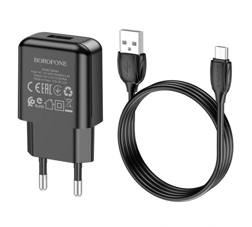 МЗП Borofone BA64A Single port + MicroUSB Чорний МЗП Borofone BA64A Single port + MicroUSB Чорний