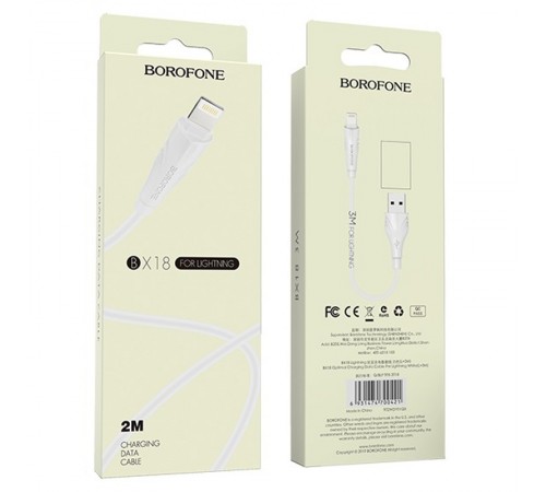 Дата кабель Borofone BX18 Optimal USB to Lightning (2m) Білий Дата кабель Borofone BX18 Optimal USB to Lightning (2m) Білий