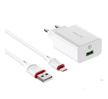 МЗП Borofone BA21A Long journey QC3.0 3A (1USB-A) + кабель USB to MicroUSB Білий