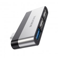 Перехідник HUB Borofone DH1 Type-C to USB 3.0 + 2xUSB 2.0 Чорний / Срібний