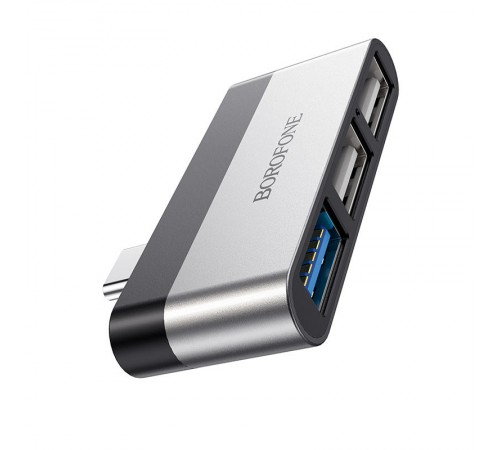 Перехідник HUB Borofone DH1 Type-C to USB 3.0 + 2xUSB 2.0 Чорний / Срібний