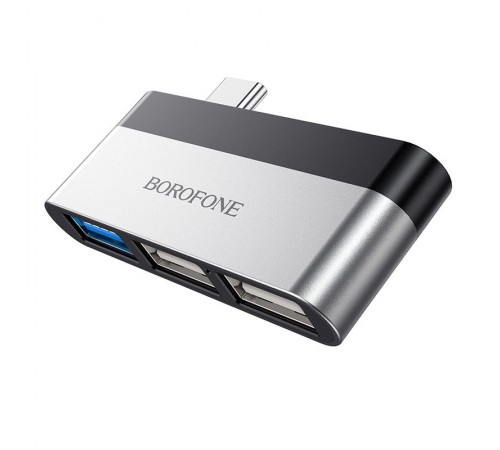 Перехідник HUB Borofone DH1 Type-C to USB 3.0 + 2xUSB 2.0 Чорний / Срібний