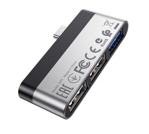 Перехідник HUB Borofone DH1 Type-C to USB 3.0 + 2xUSB 2.0 Чорний / Срібний