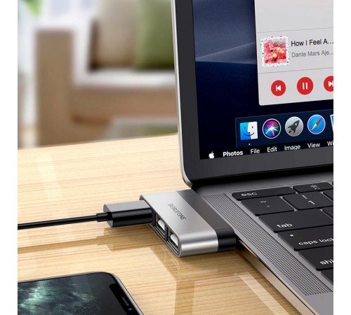 Перехідник HUB Borofone DH1 Type-C to USB 3.0 + 2xUSB 2.0 Чорний / Срібний