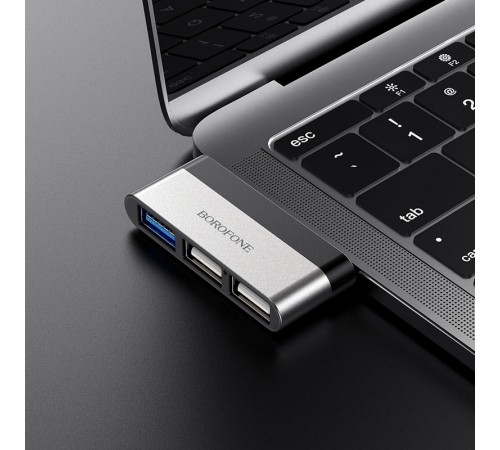 Перехідник HUB Borofone DH1 Type-C to USB 3.0 + 2xUSB 2.0 Чорний / Срібний