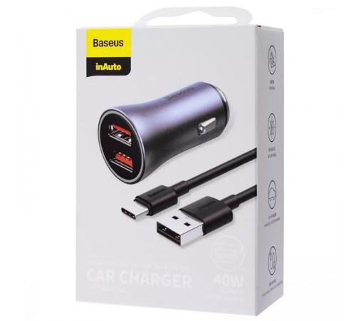 АЗП Baseus Golden Contactor Pro 40W 2USB + Type-C 5A (1m) (TZCCJD-A0G) Сірий