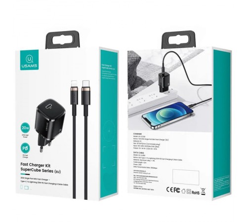 МЗП Usams US-XFK T36 20W (1USB-C) + кабель Type-C to Lightning Black МЗП Usams US-XFK T36 20W (1USB-C) + кабель Type-C to Lightning Black