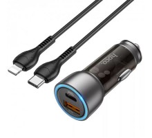 АЗП Hoco NZ8 Sprinter PD43W+QC3.0 (1USB-A/1C) + кабель Type-C to Lightning Коричневий