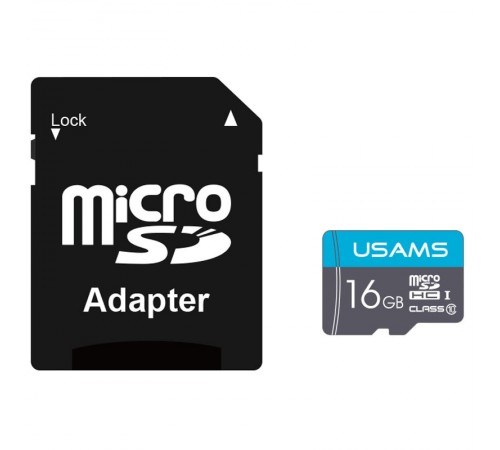 Карта пам'яті USAMS US-ZB117 TF High Speed Card 16 Gb + adapter Blue Карта пам'яті USAMS US-ZB117 TF High Speed Card 16 Gb + adapter Blue