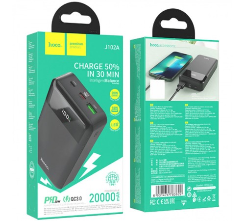 Портативний ЗП Power Bank Hoco J102A Cool figure PD20W+QC3.0 20000 mAh Black