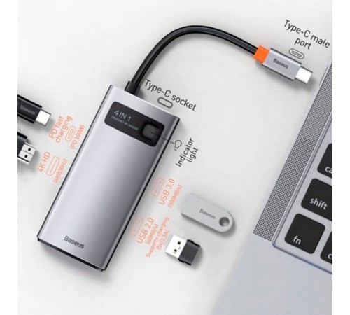 Перехідник HUB Baseus Metal Gleam Series 4-in-1 Type-C (CAHUB-CY) Gray