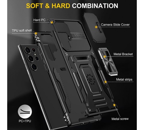 Ударостійкий чохол Camshield Army Ring для Samsung Galaxy S23 Ultra Чорний / Black