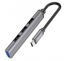 Перехідник Hoco HB26 4in1 (Type-C to USB3.0+USB2.0*3) Metal gray