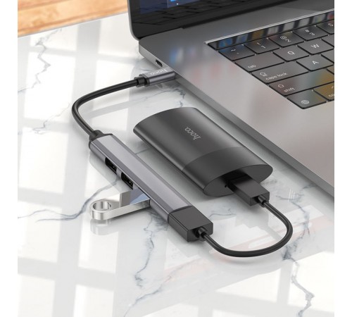 Перехідник Hoco HB26 4in1 (Type-C to USB3.0+USB2.0*3) Metal gray Перехідник Hoco HB26 4in1 (Type-C to USB3.0+USB2.0*3) Metal gray