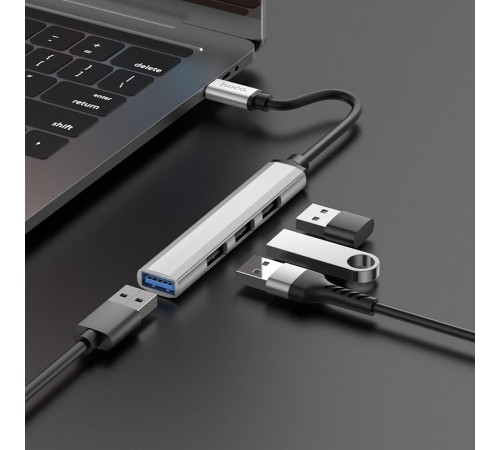 Перехідник Hoco HB26 4in1 (Type-C to USB3.0+USB2.0*3) Silver Перехідник Hoco HB26 4in1 (Type-C to USB3.0+USB2.0*3) Silver