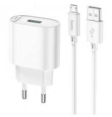МЗП Hoco C109A Fighter QC3.0 18W (1USB-A) + кабель USB to MicroUSB White
