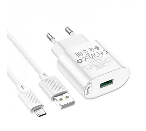 МЗП Hoco C109A Fighter QC3.0 18W (1USB-A) + кабель USB to MicroUSB White МЗП Hoco C109A Fighter QC3.0 18W (1USB-A) + кабель USB to MicroUSB White