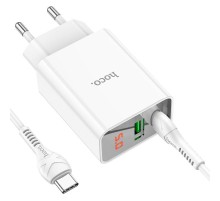 МЗП Hoco C100A with digital display PD20W+QC3.0 (1USB-A/1C) + кабель Type-C to Type-C White