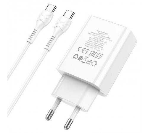 МЗП Hoco C100A with digital display PD20W+QC3.0 (1USB-A/1C) + кабель Type-C to Type-C White МЗП Hoco C100A with digital display PD20W+QC3.0 (1USB-A/1C) + кабель Type-C to Type-C White