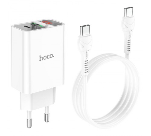 МЗП Hoco C100A with digital display PD20W+QC3.0 (1USB-A/1C) + кабель Type-C to Type-C White МЗП Hoco C100A with digital display PD20W+QC3.0 (1USB-A/1C) + кабель Type-C to Type-C White