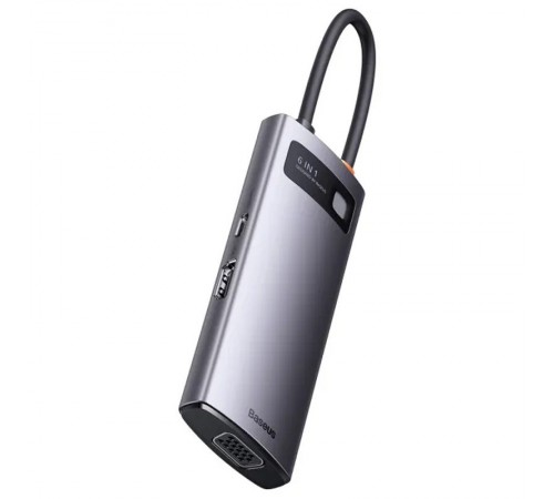 Перехідник HUB Baseus Metal Gleam Series 6-in-1 Multifunctional Type-C (WKWG080013) Gray
