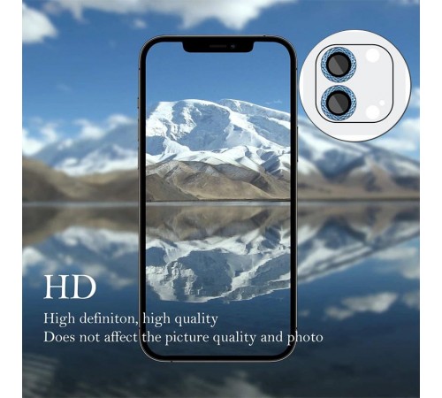 Захисне скло Metal Shine на камеру (у упак.) для Apple iPhone 12 / 12 mini / 11 Синій / Blue