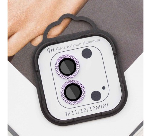 Захисне скло Metal Shine на камеру (у упак.) для Apple iPhone 12 / 12 mini / 11 Фіолетовий / Purple