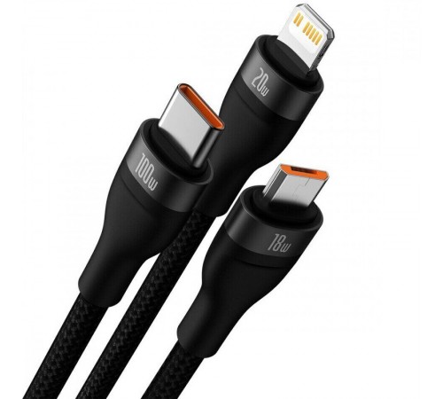 Дата кабель Baseus Flash Series 2 USB to MicroUSB-Lightning-Type-C 100W (1.2m) (CASS03000) Black