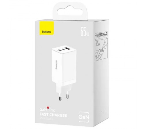 МЗП Baseus GaN5 Pro 65W 2Type-C+USB 100W EU (CCGP12020) White