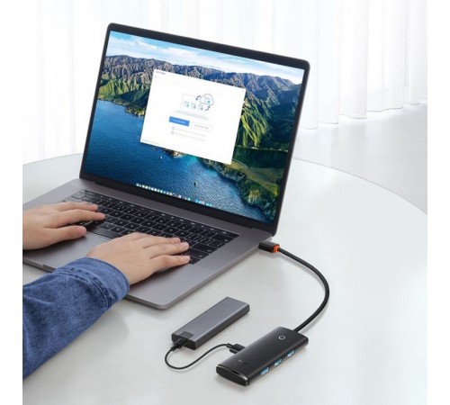 Перехідник HUB Baseus Lite Series 4in1 (Type-C to 4xUSB 3.0) 1m (WKQX03) Black Перехідник HUB Baseus Lite Series 4in1 (Type-C to 4xUSB 3.0) 1m (WKQX03) Black