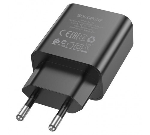 МЗП Borofone BA72A Spring QC3.0 (1USB-A) Black МЗП Borofone BA72A Spring QC3.0 (1USB-A) Black