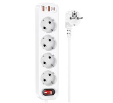 Подовжувач Hoco NS1 Aura PD20W (2USB/1Type-C/4xSocket) White