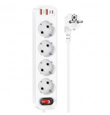 Подовжувач Hoco NS1 Aura PD20W (2USB/1Type-C/4xSocket) White