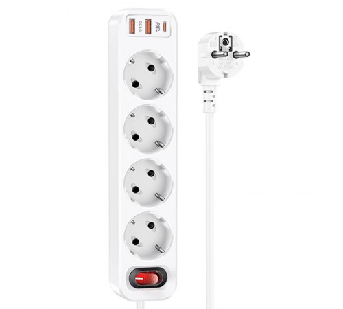 Подовжувач Hoco NS1 Aura PD20W (2USB/1Type-C/4xSocket) White Подовжувач Hoco NS1 Aura PD20W (2USB/1Type-C/4xSocket) White