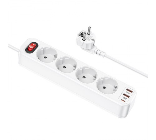 Подовжувач Hoco NS1 Aura PD20W (2USB/1Type-C/4xSocket) White Подовжувач Hoco NS1 Aura PD20W (2USB/1Type-C/4xSocket) White