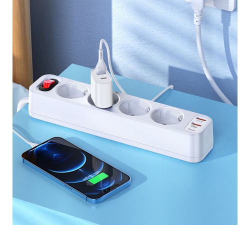 Подовжувач Hoco NS1 Aura PD20W (2USB/1Type-C/4xSocket) White Подовжувач Hoco NS1 Aura PD20W (2USB/1Type-C/4xSocket) White