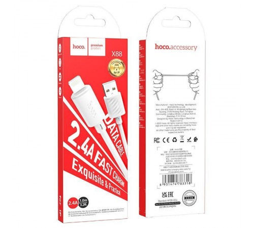 Дата кабель Hoco X88 Gratified USB to Lightning (1m) White Дата кабель Hoco X88 Gratified USB to Lightning (1m) White