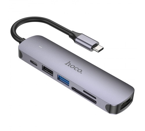 Перехідник Hoco HB28 Multi-function 6in1 (Type-C to HDTV+USB3.0+USB2.0+SD+TF+PD) Metal gray Перехідник Hoco HB28 Multi-function 6in1 (Type-C to HDTV+USB3.0+USB2.0+SD+TF+PD) Metal gray