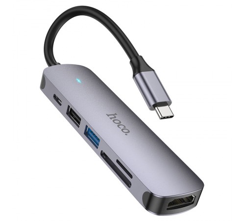 Перехідник Hoco HB28 Multi-function 6in1 (Type-C to HDTV+USB3.0+USB2.0+SD+TF+PD) Metal gray Перехідник Hoco HB28 Multi-function 6in1 (Type-C to HDTV+USB3.0+USB2.0+SD+TF+PD) Metal gray