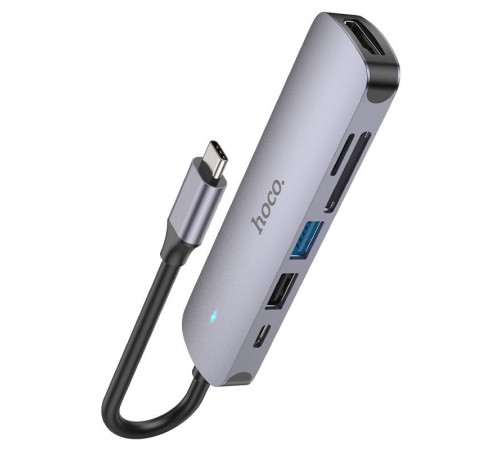 Перехідник Hoco HB28 Multi-function 6in1 (Type-C to HDTV+USB3.0+USB2.0+SD+TF+PD) Metal gray Перехідник Hoco HB28 Multi-function 6in1 (Type-C to HDTV+USB3.0+USB2.0+SD+TF+PD) Metal gray
