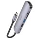 Перехідник Hoco HB28 Multi-function 6in1 (Type-C to HDTV+USB3.0+USB2.0+SD+TF+PD) Metal gray