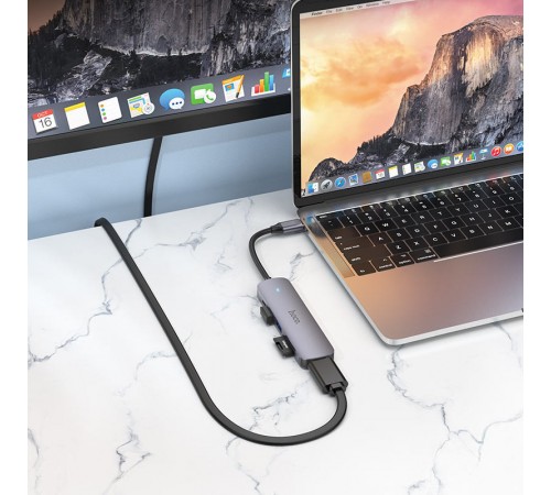Перехідник Hoco HB28 Multi-function 6in1 (Type-C to HDTV+USB3.0+USB2.0+SD+TF+PD) Metal gray Перехідник Hoco HB28 Multi-function 6in1 (Type-C to HDTV+USB3.0+USB2.0+SD+TF+PD) Metal gray