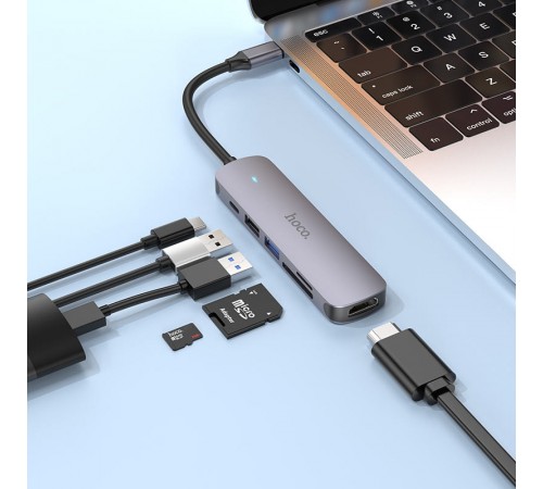 Перехідник Hoco HB28 Multi-function 6in1 (Type-C to HDTV+USB3.0+USB2.0+SD+TF+PD) Metal gray Перехідник Hoco HB28 Multi-function 6in1 (Type-C to HDTV+USB3.0+USB2.0+SD+TF+PD) Metal gray