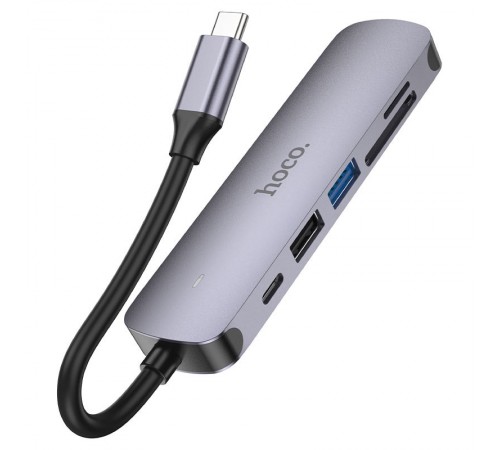 Перехідник Hoco HB28 Multi-function 6in1 (Type-C to HDTV+USB3.0+USB2.0+SD+TF+PD) Metal gray Перехідник Hoco HB28 Multi-function 6in1 (Type-C to HDTV+USB3.0+USB2.0+SD+TF+PD) Metal gray