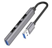 Перехідник Hoco HB26 4in1 (USB to USB3.0+USB2.0*3) Metal gray