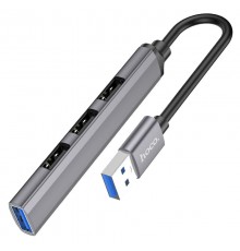 Перехідник Hoco HB26 4in1 (USB to USB3.0+USB2.0*3) Metal gray