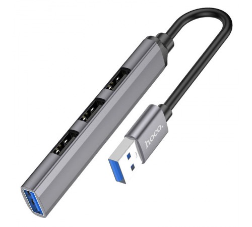 Перехідник Hoco HB26 4in1 (USB to USB3.0+USB2.0*3) Metal gray